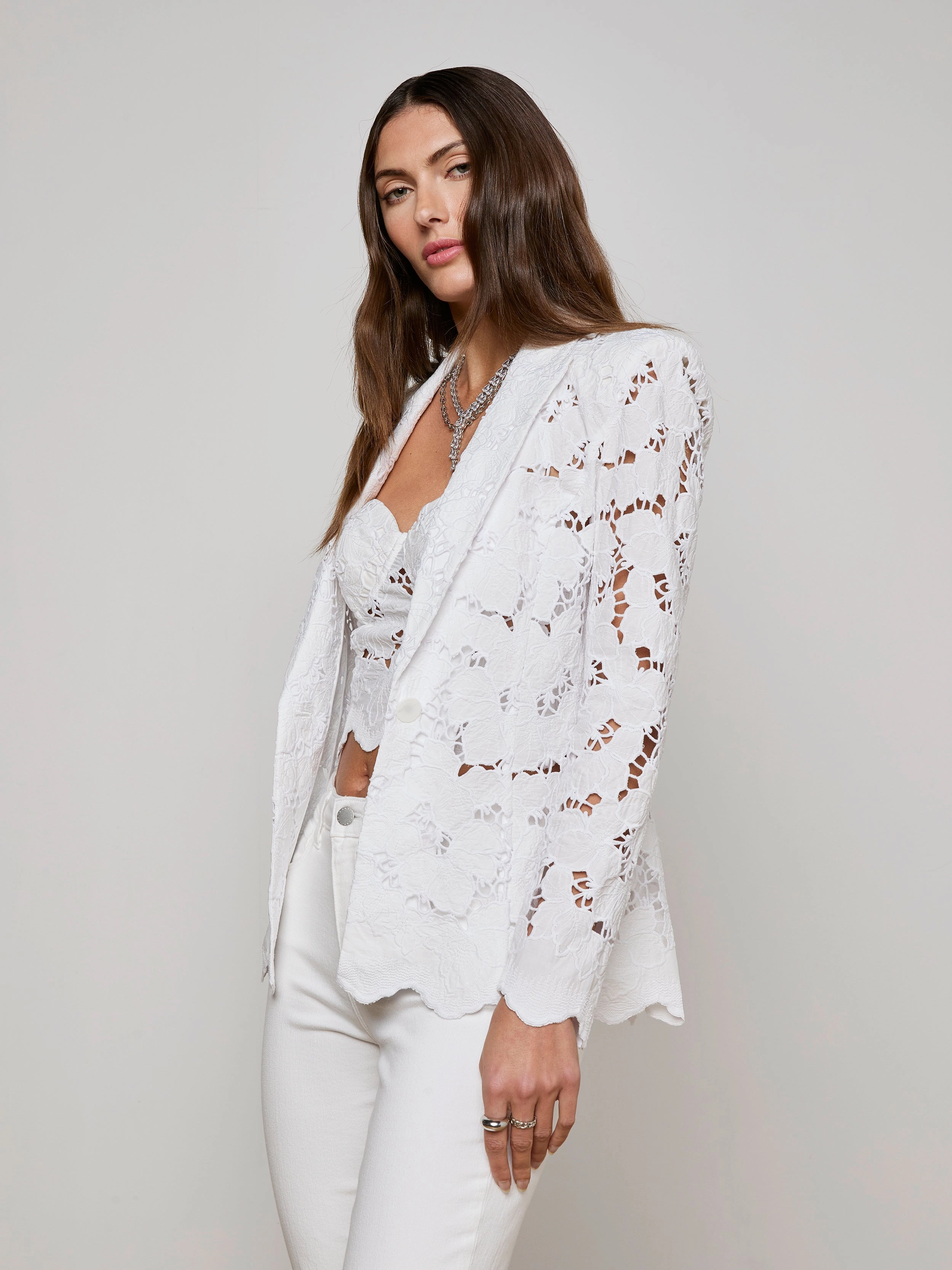Clementine Lace Blazer White Compression Panels