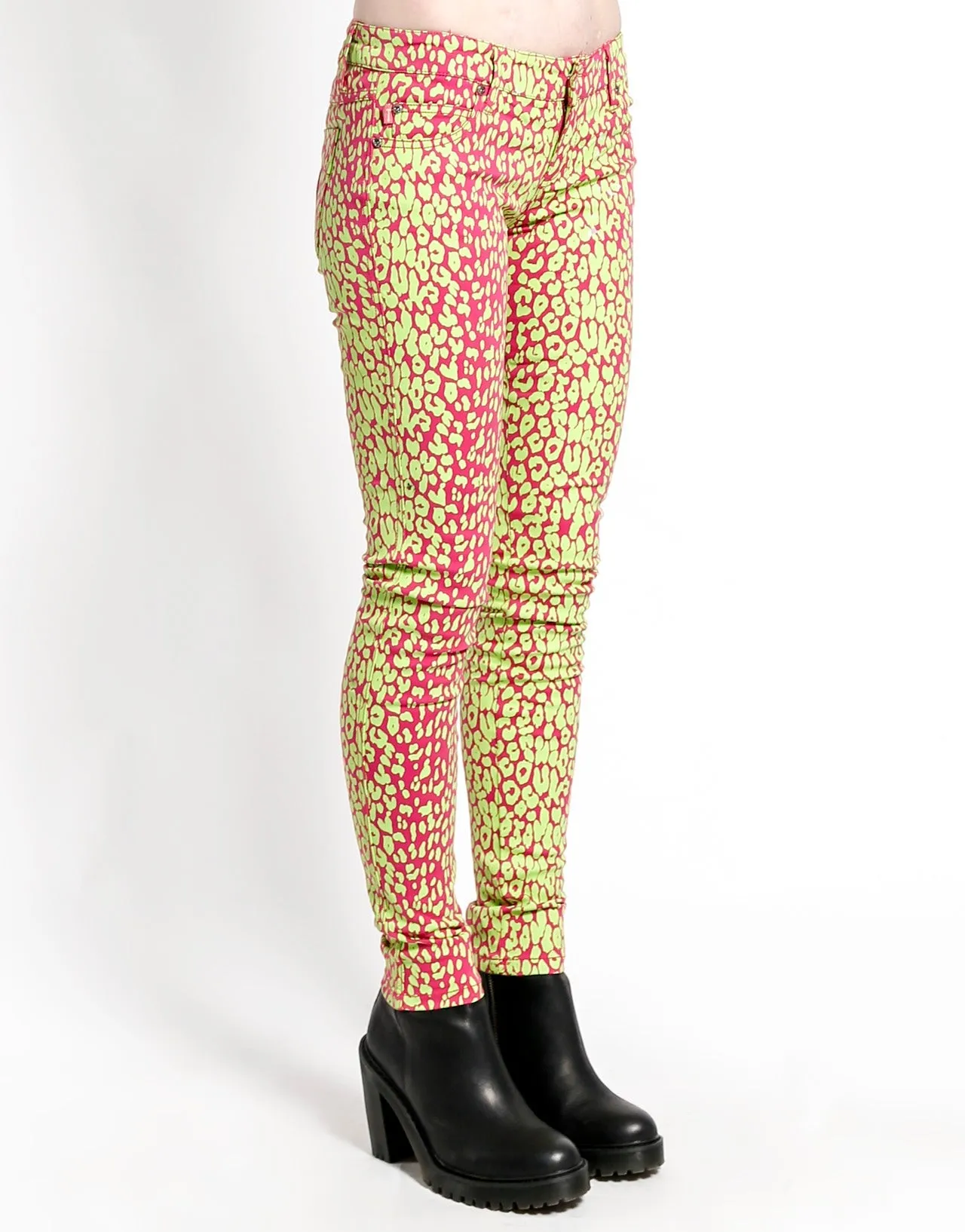 NEON LEOPARD PRINT SKINNY - LIME Vintage Wash
