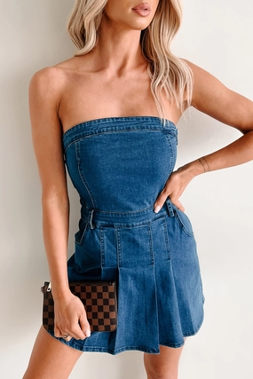 Vivid Dreams Shorts Lined Denim Mini Dress (Medium Dark) Clean Finish Anti Slip Belt Loops