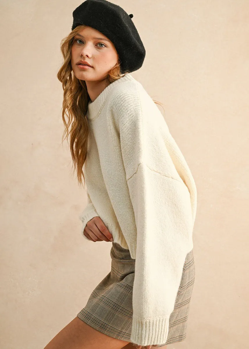 Cozy pieces Neve Round Neck Sweater - Cream