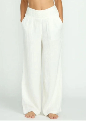 All Purpose Fit New Waves Gauze Elastic Pants - Salt Crystal