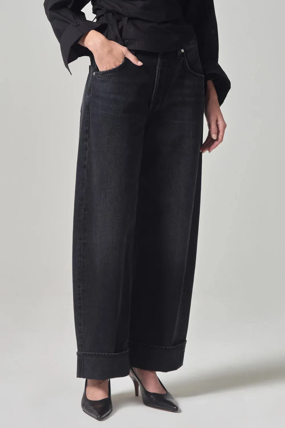 Ayla Baggy Cuffed Crop Gripper Waistband Effortless Comfort