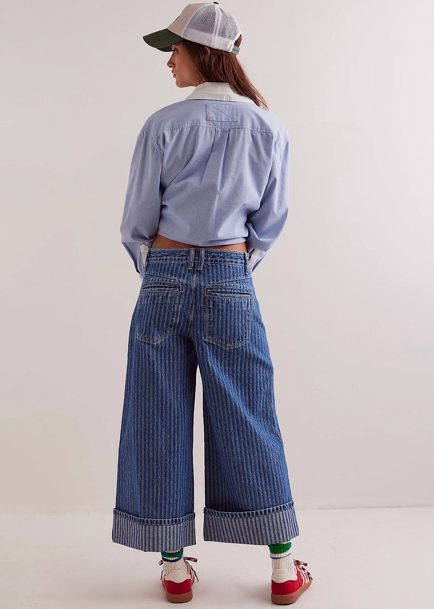 Brette Cropped Wide Leg Jeans - Bittersweet Blue Windproof Design Soft Comfort