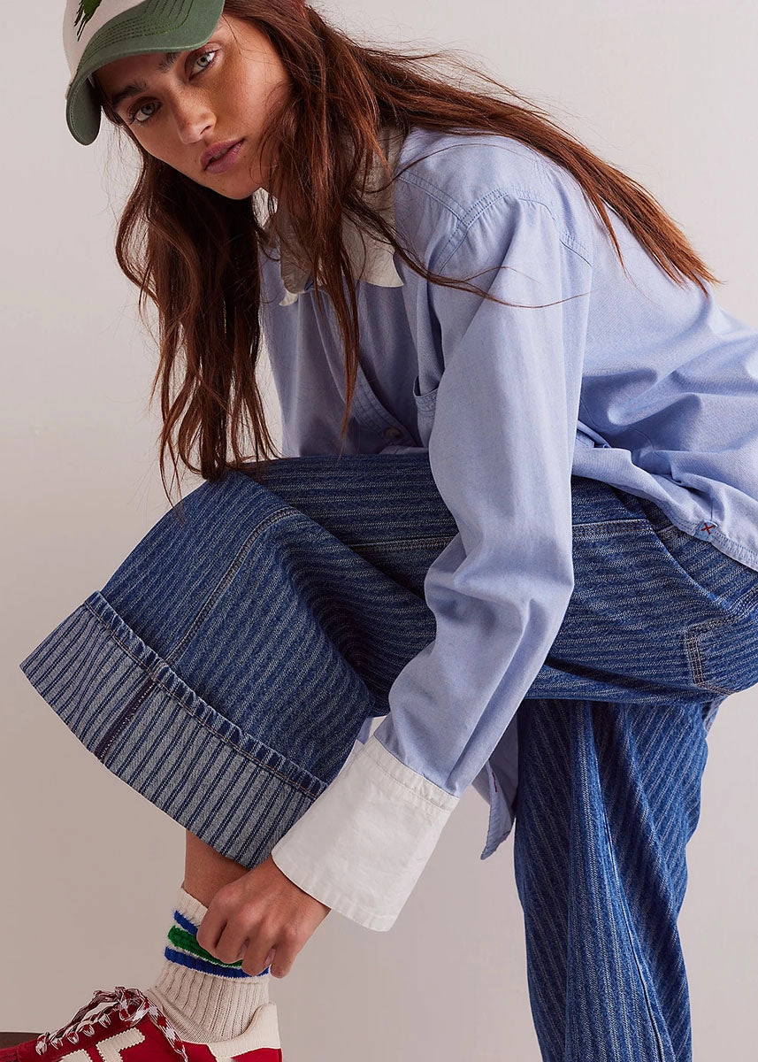 Casual Active Wind Resistance Brette Cropped Wide Leg Jeans - Bittersweet Blue