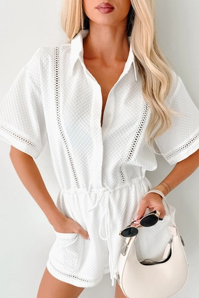 Fine Trendy No Surprises Drawstring Waist Romper (White)