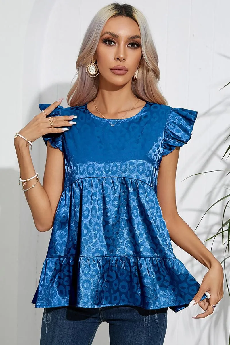 Bold colors Light Fashion FRILL SLEEVE PATTERNED JACQUARD TUNIC TOP
