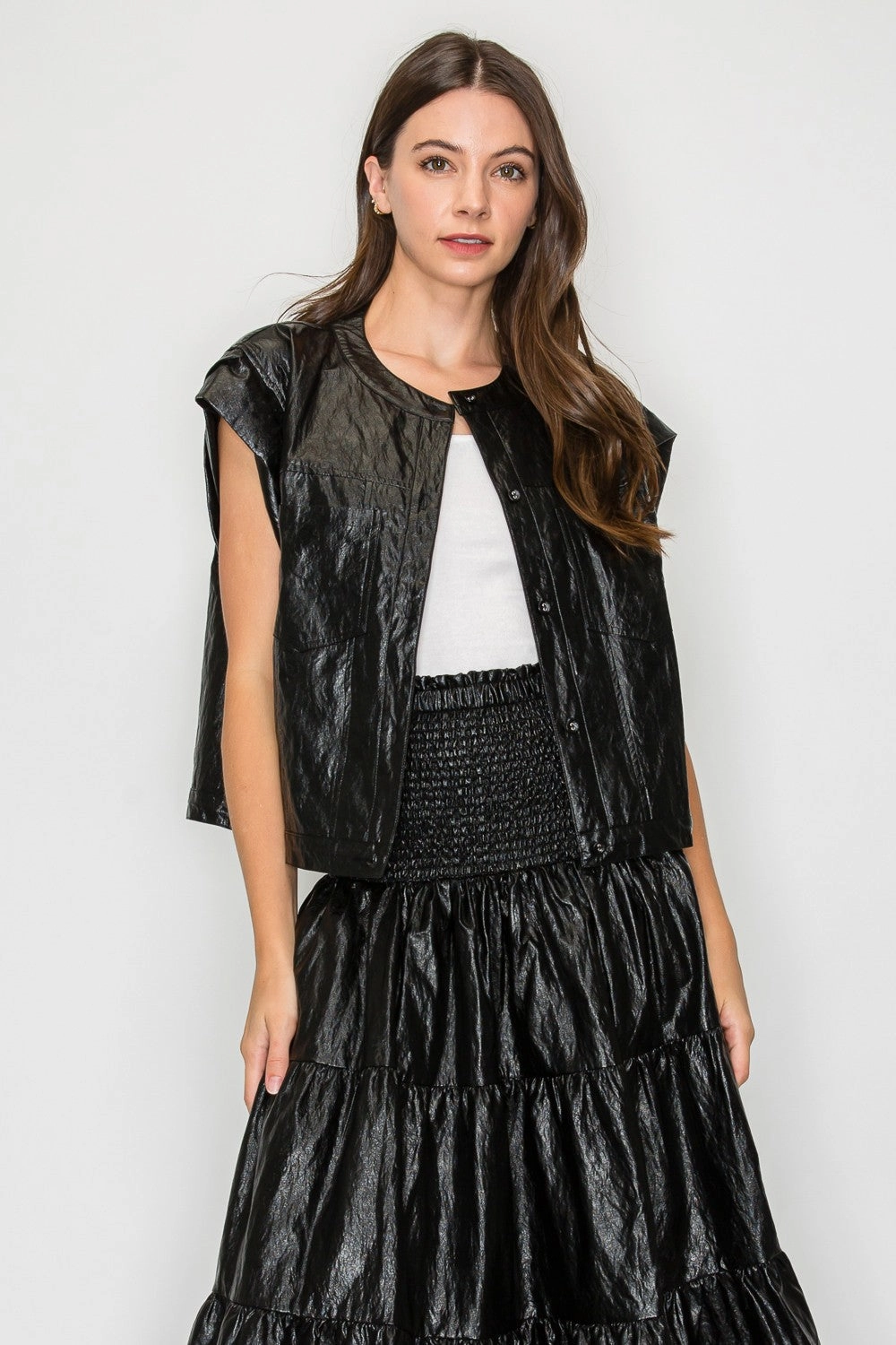 Jonnica Leather Vest in Black Secure Internal Pockets Reversible Style