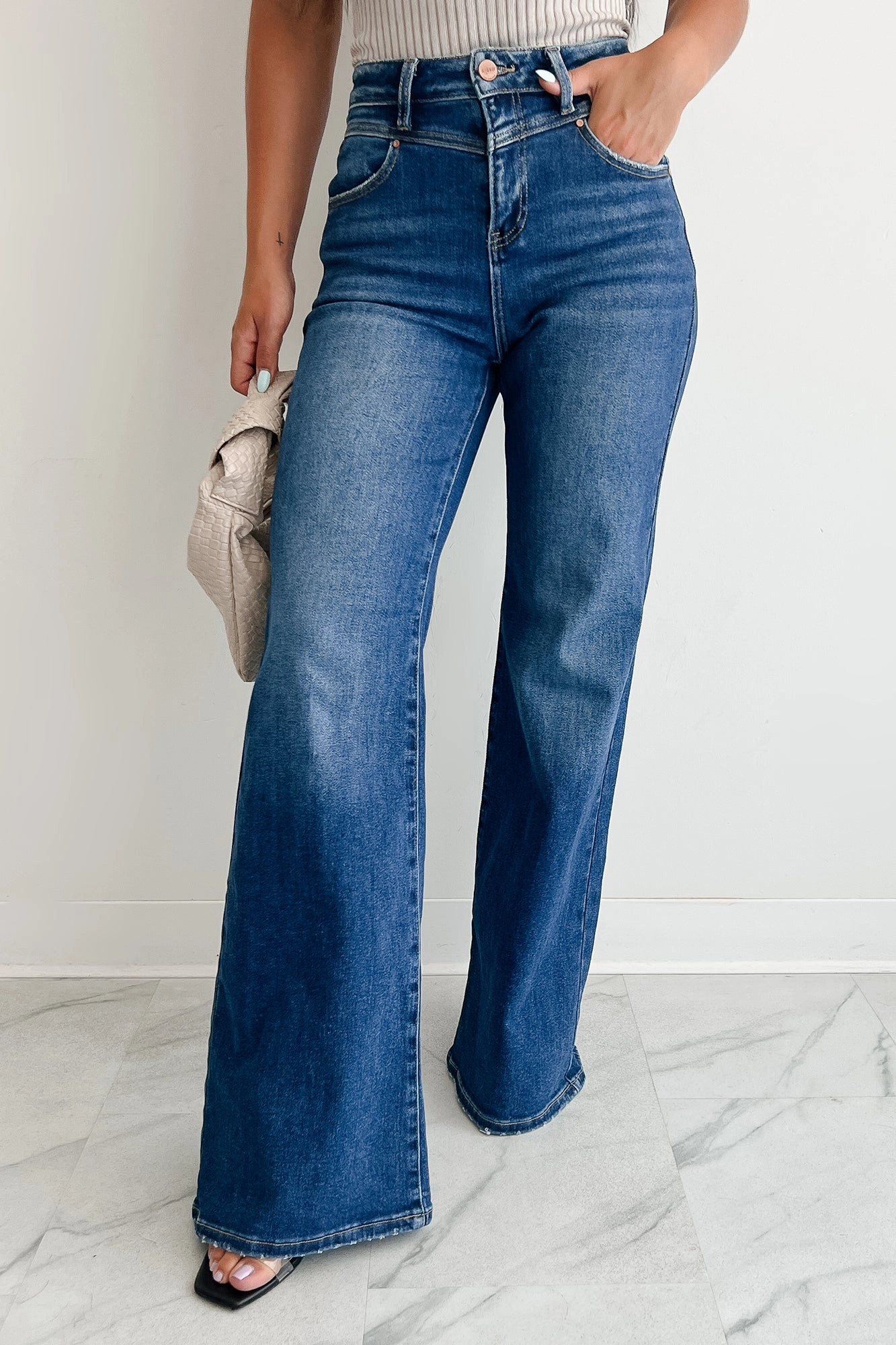 Sheridan High Rise Wide Leg Risen Jeans (Dark) Minimal Aesthetic
