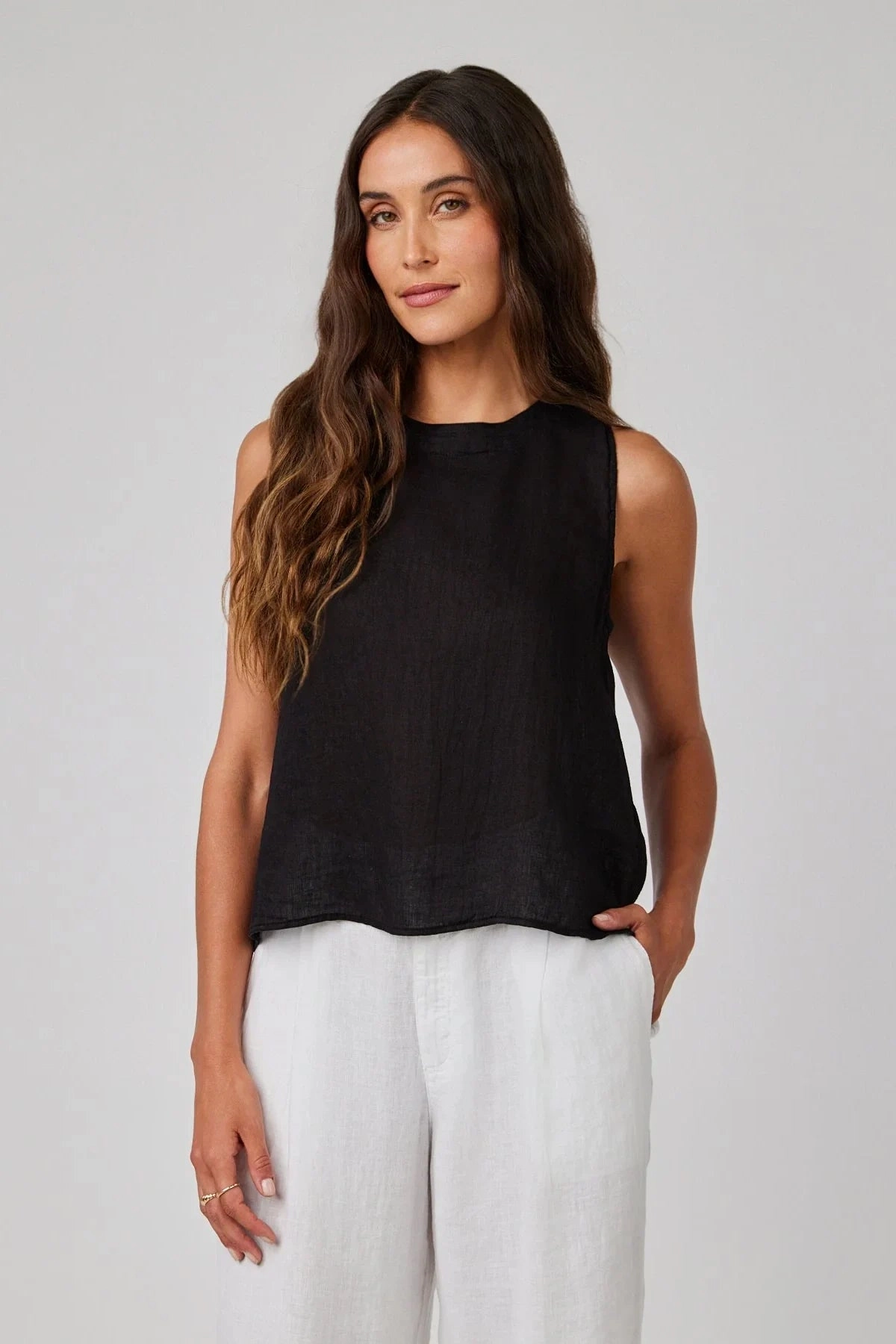 Linen Sleeveless Button Back Top Stylish Hoodie