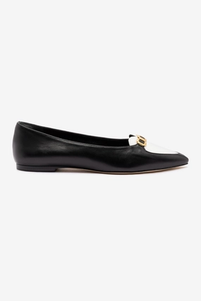 Audrey Flat In Black and White Leather Ocean Mood