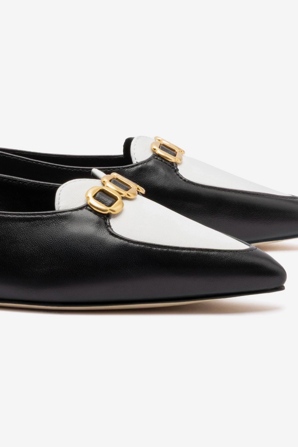 Port Glow Audrey Flat In Black and White Leather