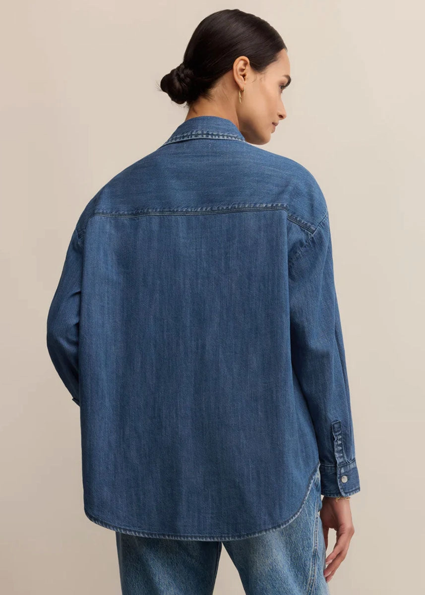 Contrast Topstitching Detail Flexible Knit Blend Atwood Denim Shirt - Medium Indigo