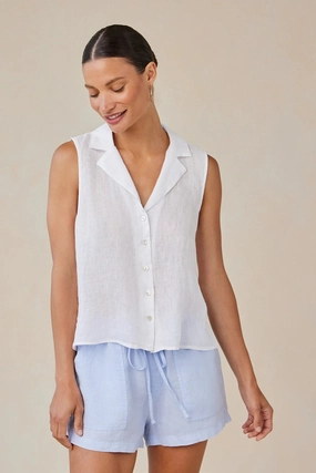 LoopwheelFabric SoftInteriorLining Sleeveless Notch Collar Button Down