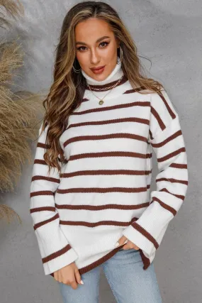 Ethically Sourced Yarn WOMENS TURTLENECK LONGSLEEVE STRIPE TOP