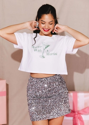 Merrier With A Martini Cropped Tee - White Casual Jacket