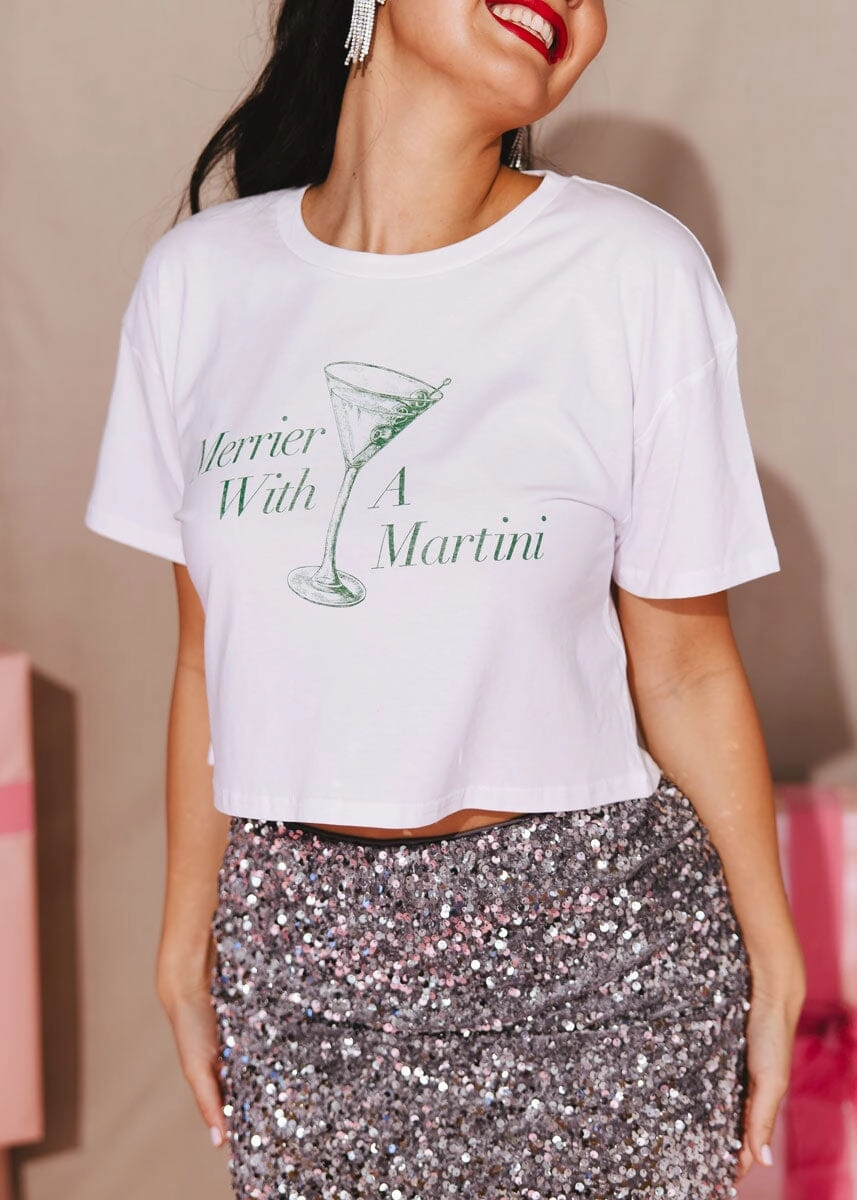 Merrier With A Martini Cropped Tee - White AdaptiveFitFabric HighDurabilityWeave