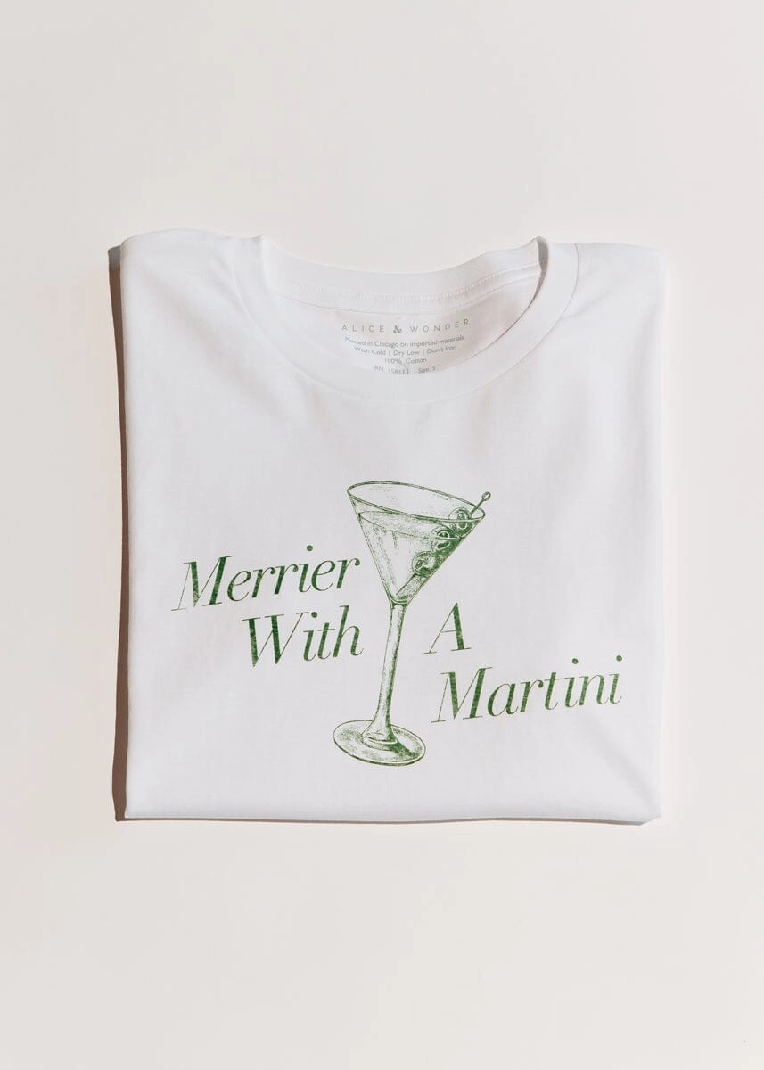 Contrast Stitch Accent Minimalist Collar Merrier With A Martini Cropped Tee - White