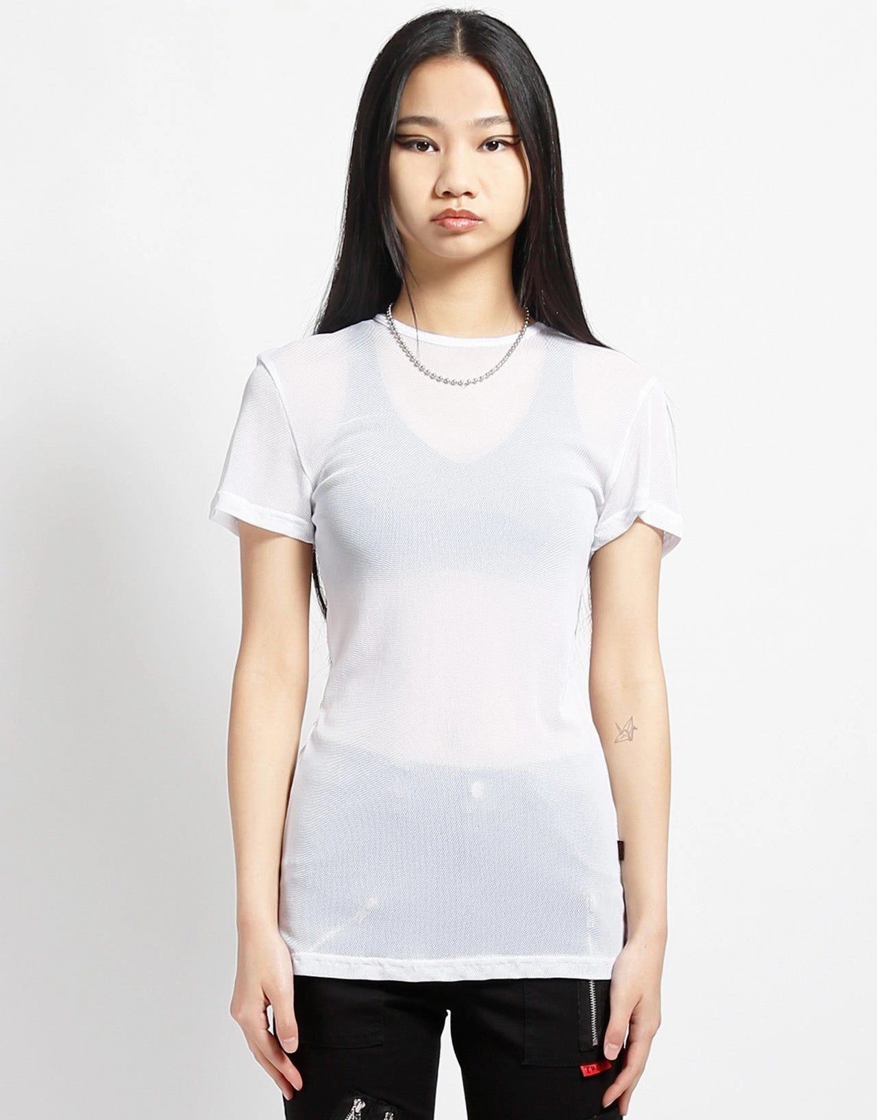 SHORT SLEEVE FISHNET WHITE LayeredPanel WrinkleFree Finish