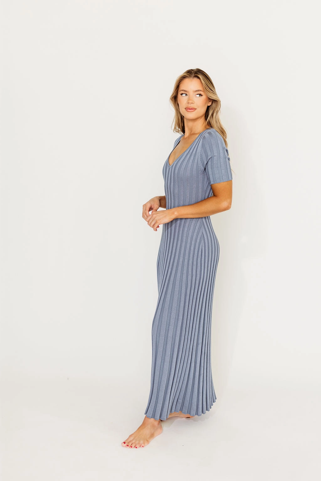 warm tones Oakley Ribbed Maxi Dress in Dusty Blue - Bump Friendly *Final-Sale*