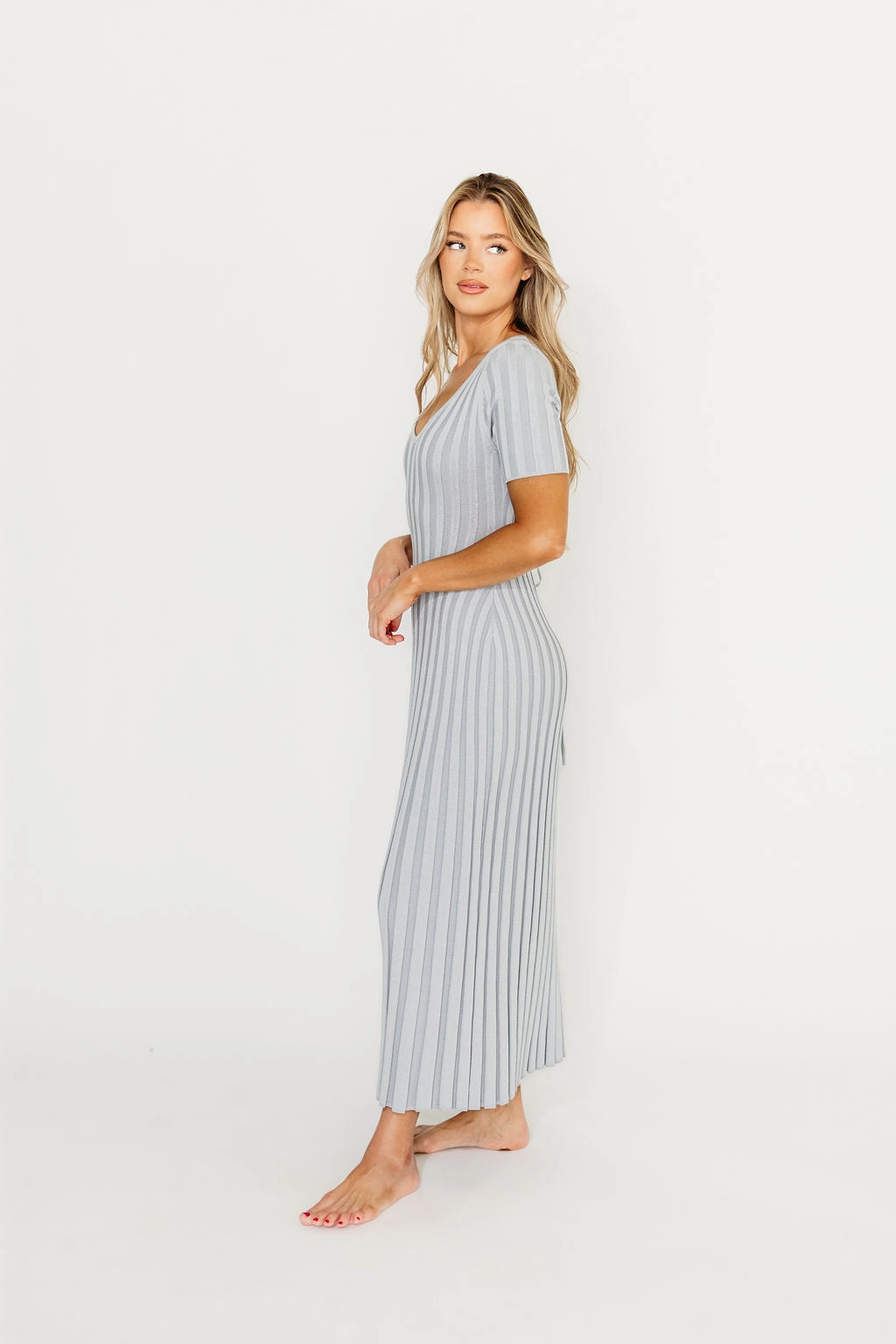 Wide Swing Semi Casual Oakley Ribbed Maxi Dress in Light Blue - Bump Friendly *Final-Sale*