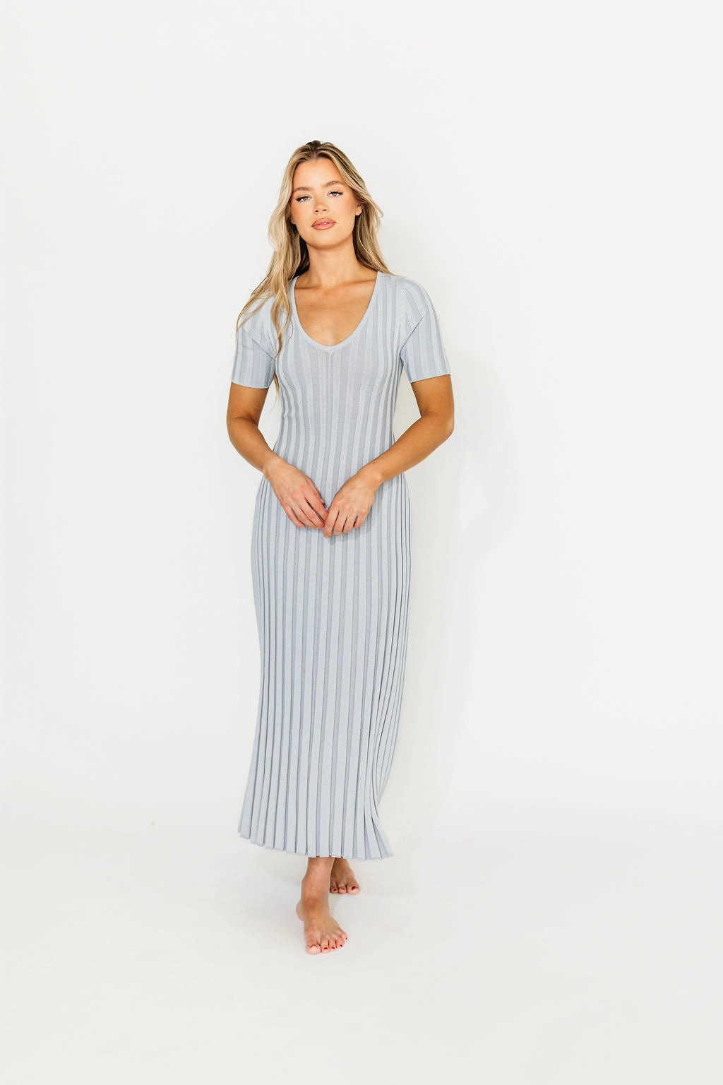 Oakley Ribbed Maxi Dress in Light Blue - Bump Friendly *Final-Sale* Smart Fit