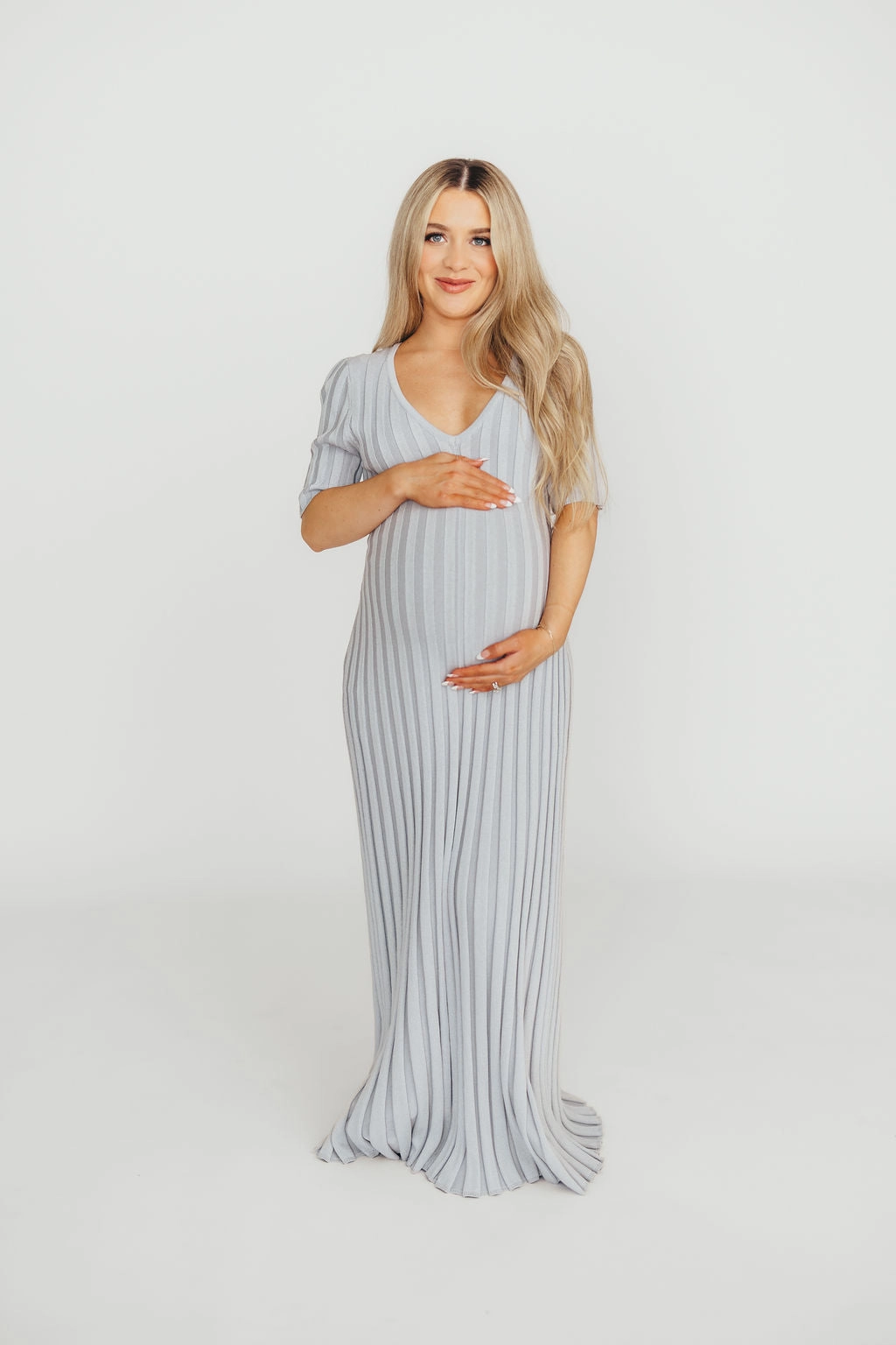 Texture Blend Urban Edge Oakley Ribbed Maxi Dress in Light Blue - Bump Friendly *Final-Sale*