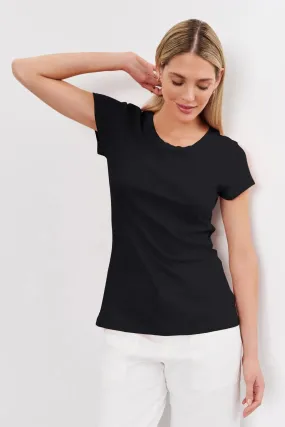 Travel Style Trend Embroidered Details Odelia Cotton Slub Crew Neck Tee