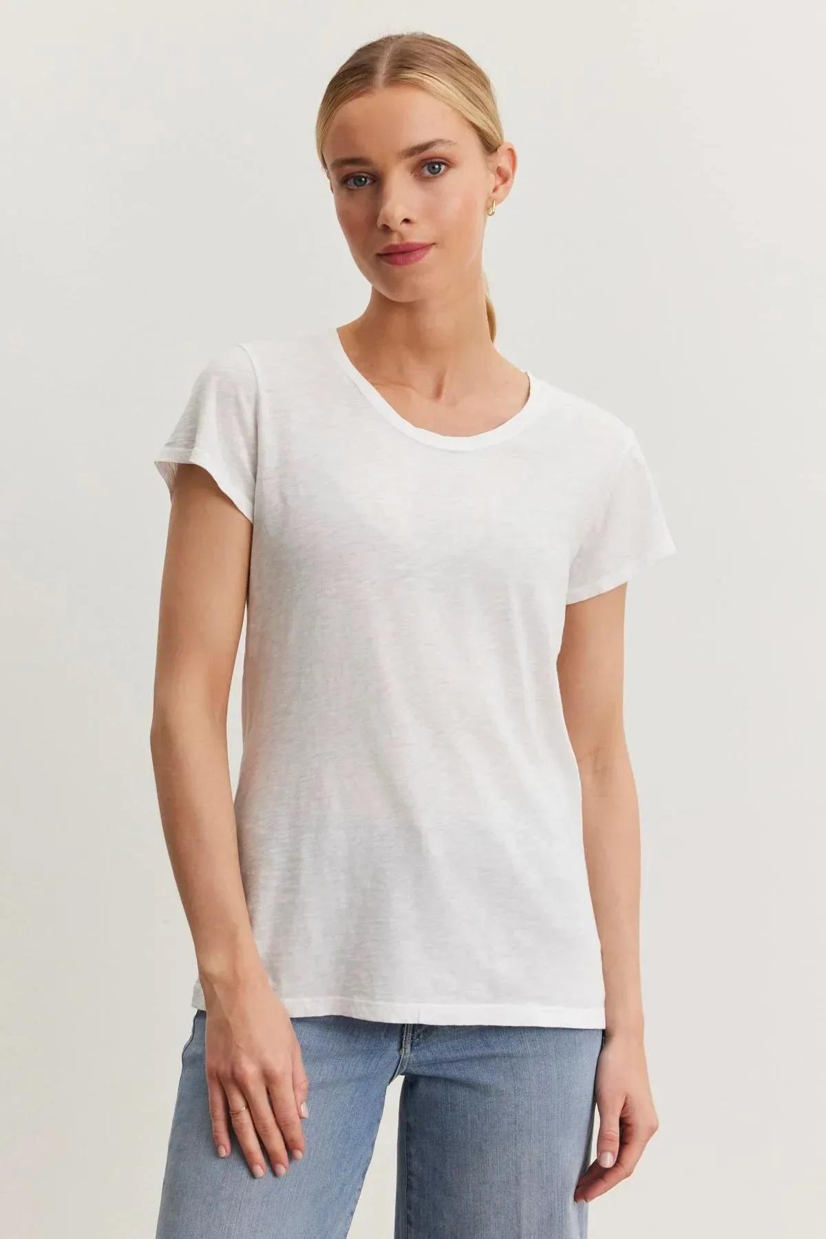 Breathable fabric Layered Sleeve Construction Odelia Cotton Slub Crew Neck Tee