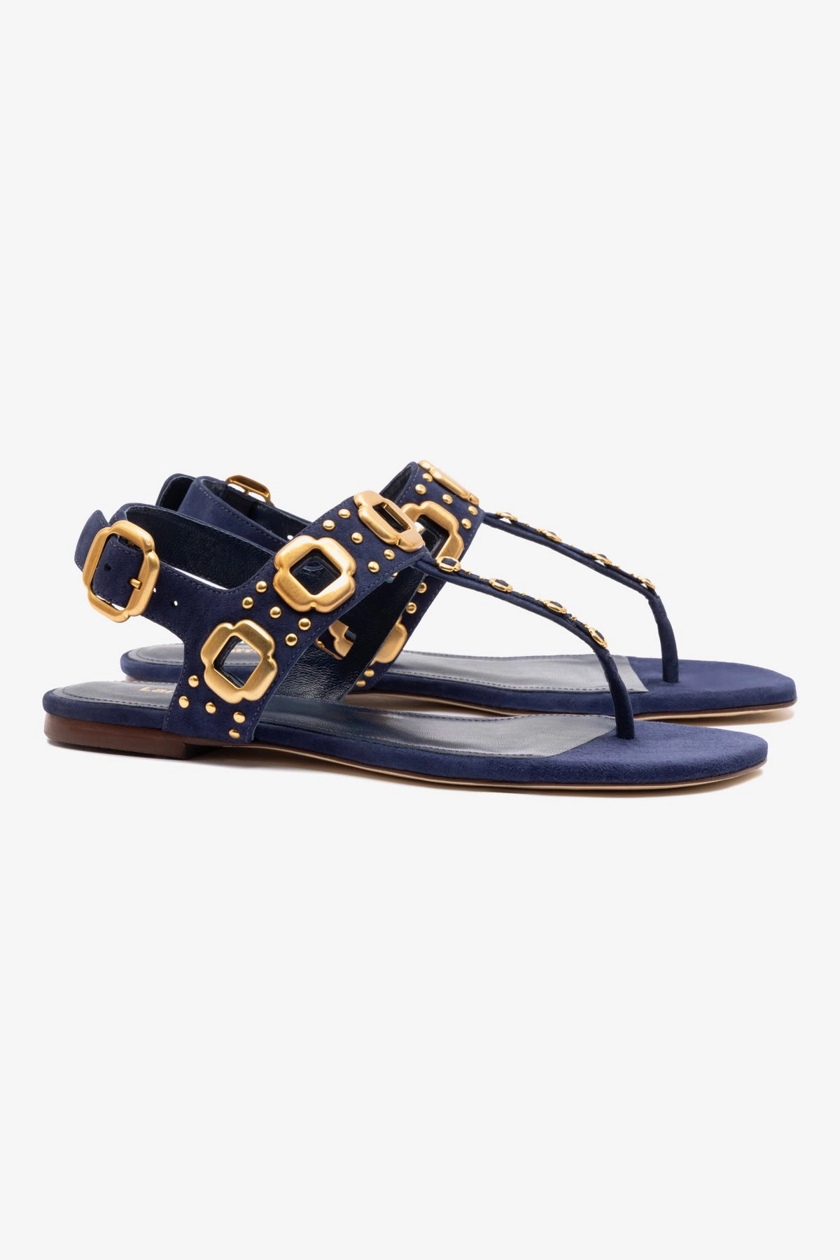Milan Studs Thong Sandal In Navy Suede Toe Free Quick Release Buckle