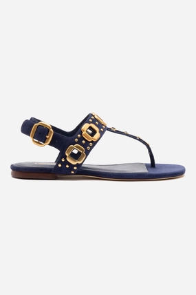 Milan Studs Thong Sandal In Navy Suede Comfy Travel Flats