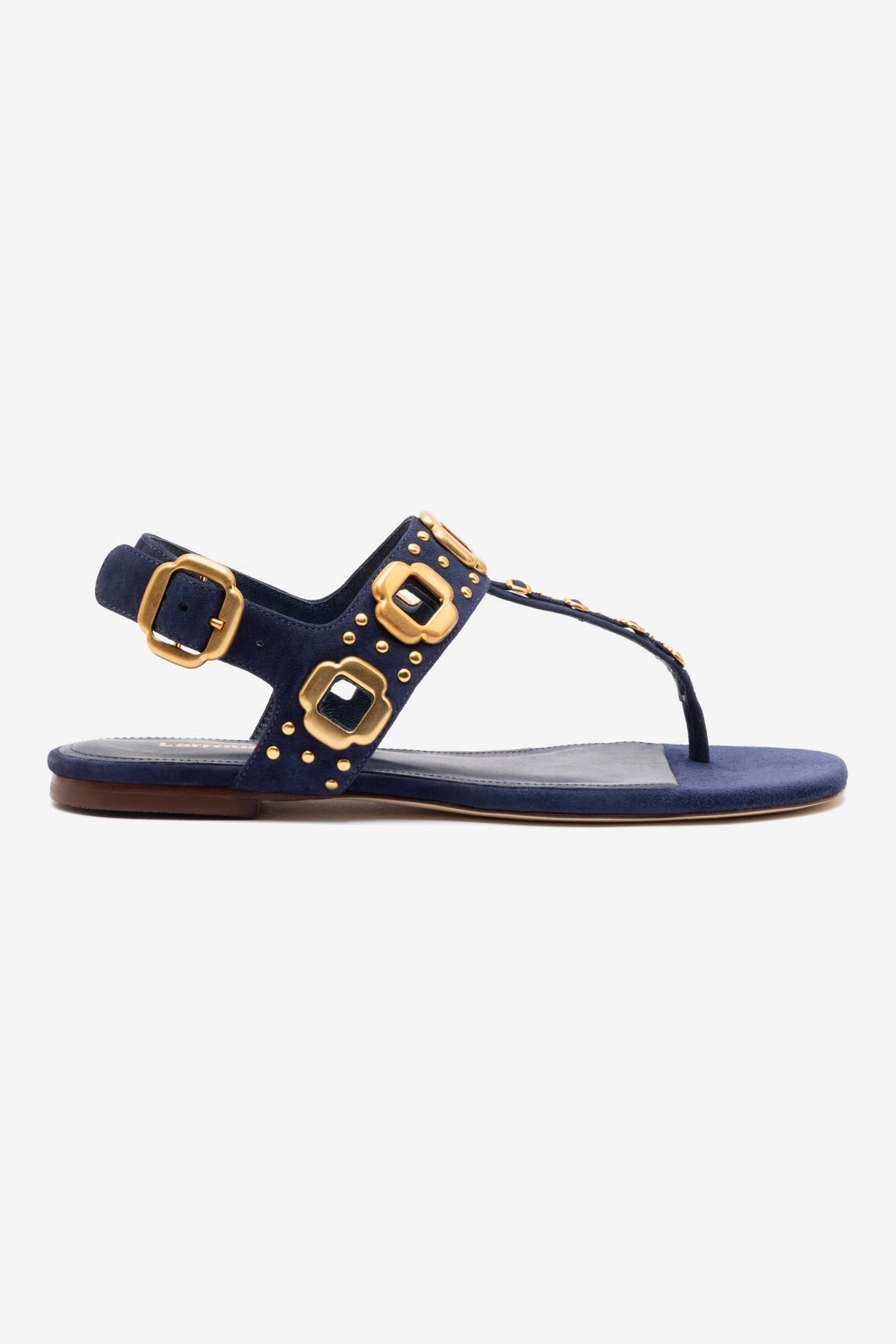 Milan Studs Thong Sandal In Navy Suede Herb Walk Food Court