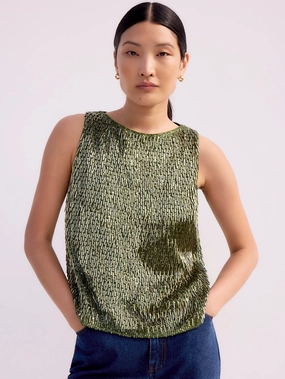 HighStretch Olive-Green Sequinned Bead-Embellished Top