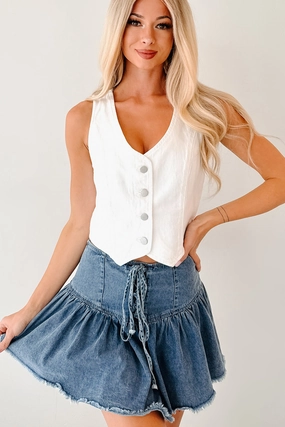 On The Range Denim Button Down Vest (White) Strong Stitch Luxury Minimalist