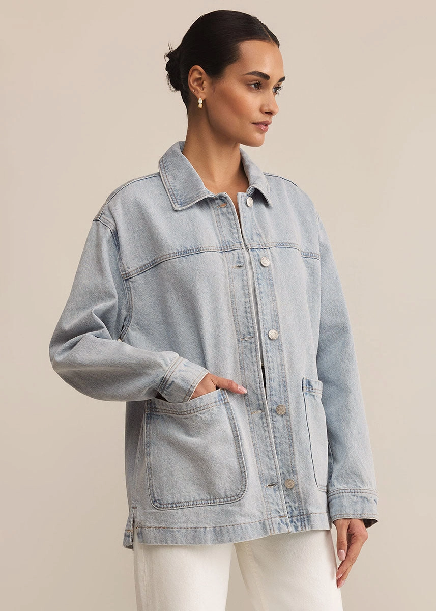 On The Road Denim Jacket - Faded Indigo Classic Ribbed Cuffs Tear Resistant Weave