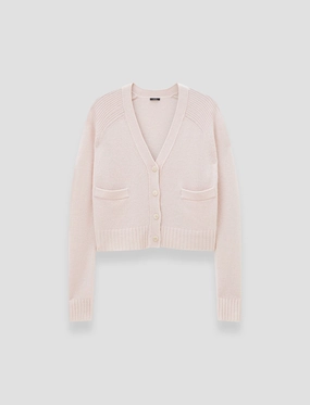 Open Cashmere Cardigan Tonal Stitching Detail Polo Neckline