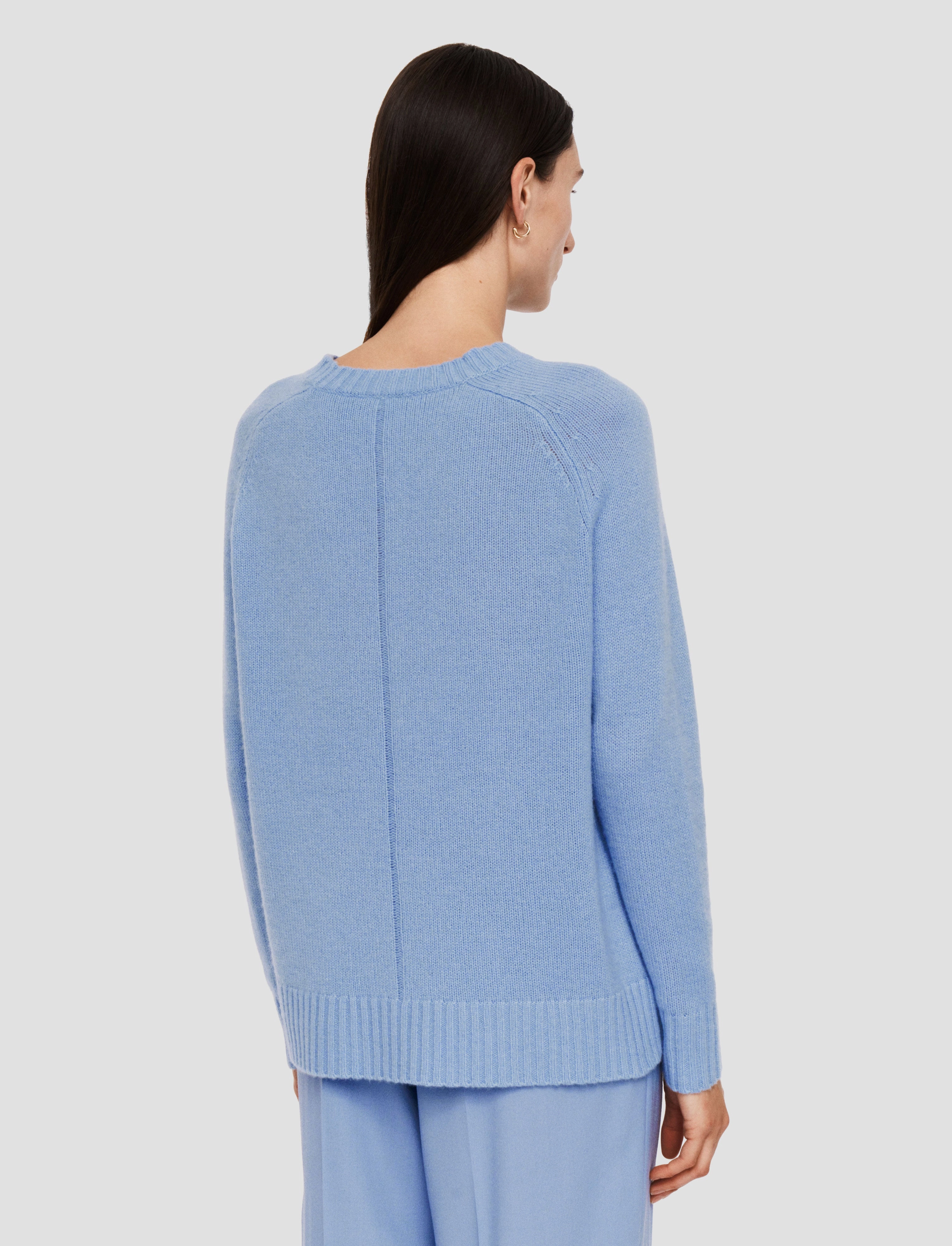 Open Cashmere Round Neck Jumper Work Comfort Wide Hem Detail