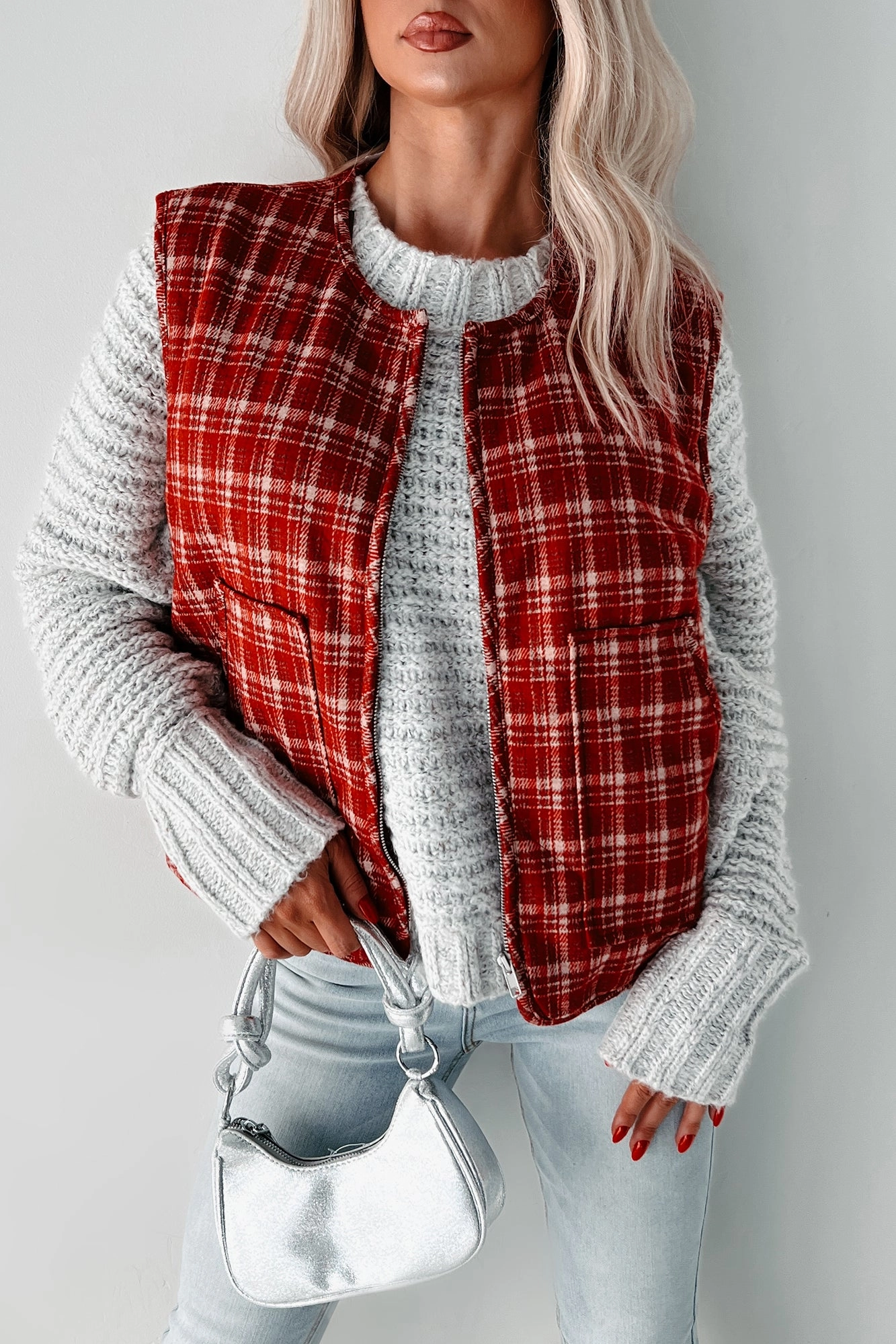 Fireside Chats Quilted Plaid Vest (Red Plaid) Sporty Layers