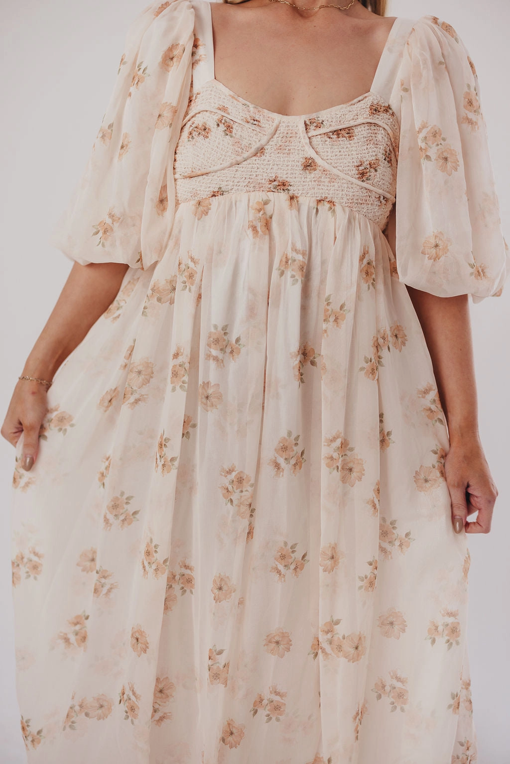 Harlow Maxi Dress in Taupe Floral - Bump Friendly & Inclusive Sizing (S-3XL) High Waist