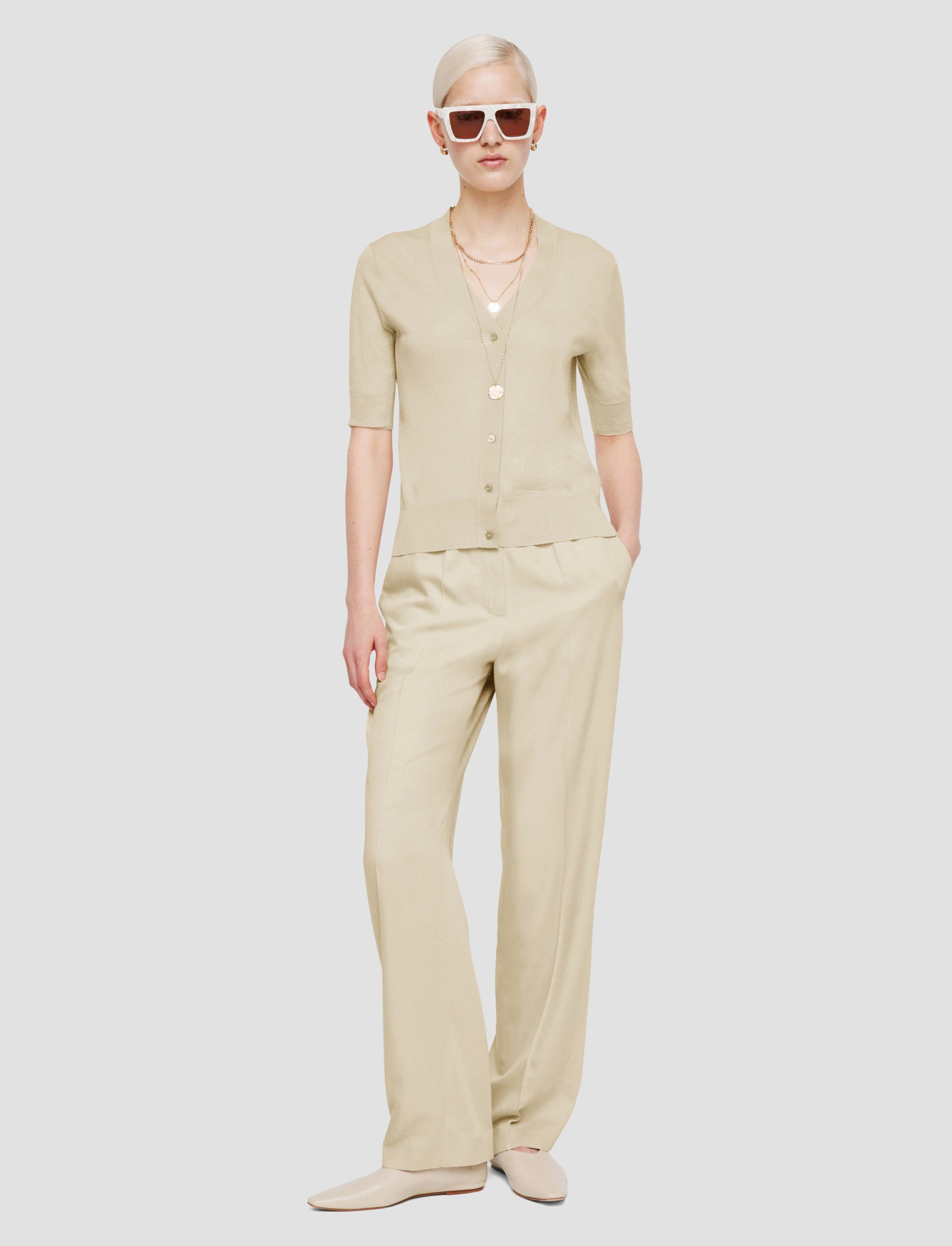 Interlock Knit Structure Superfine Cotton Silk Cardigan