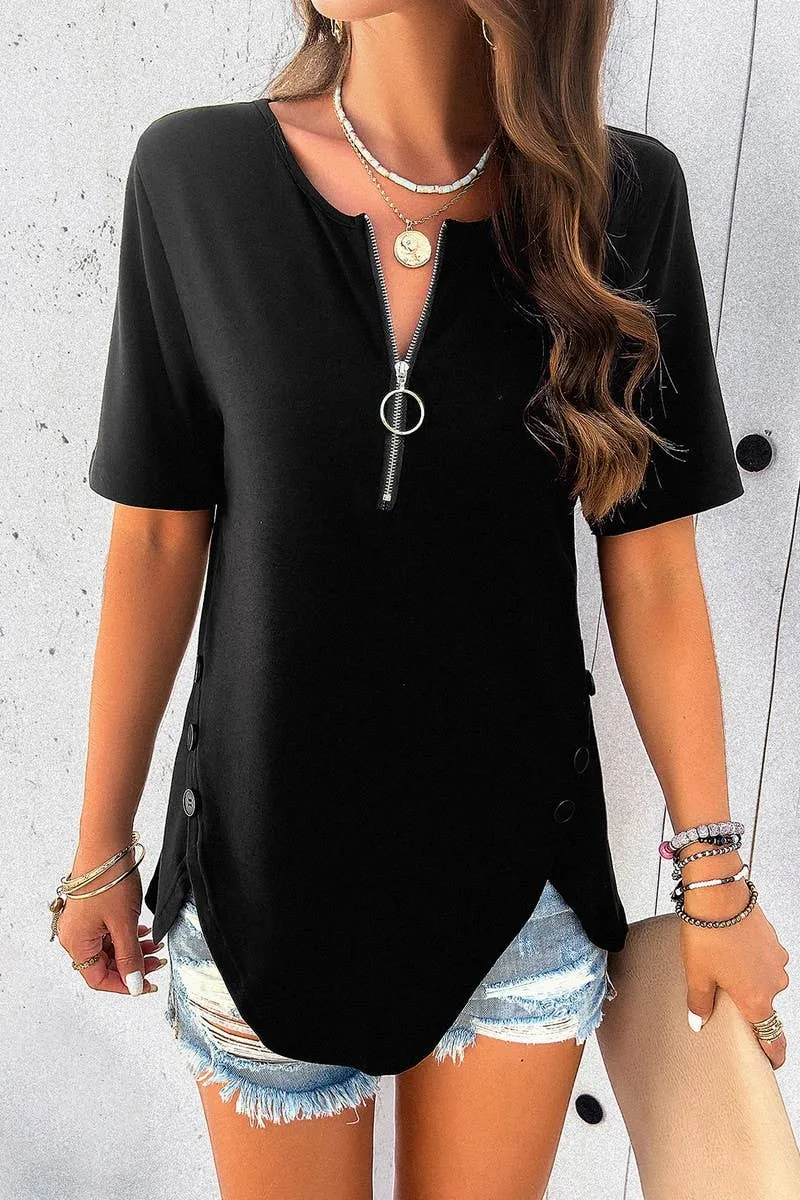 loose but not baggy CASUAL SOLID COLOR SHORT SLEEVE TOP_CWTSTS0172