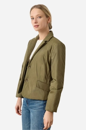 Office Look Water Repel Padded Blazer Evergreen