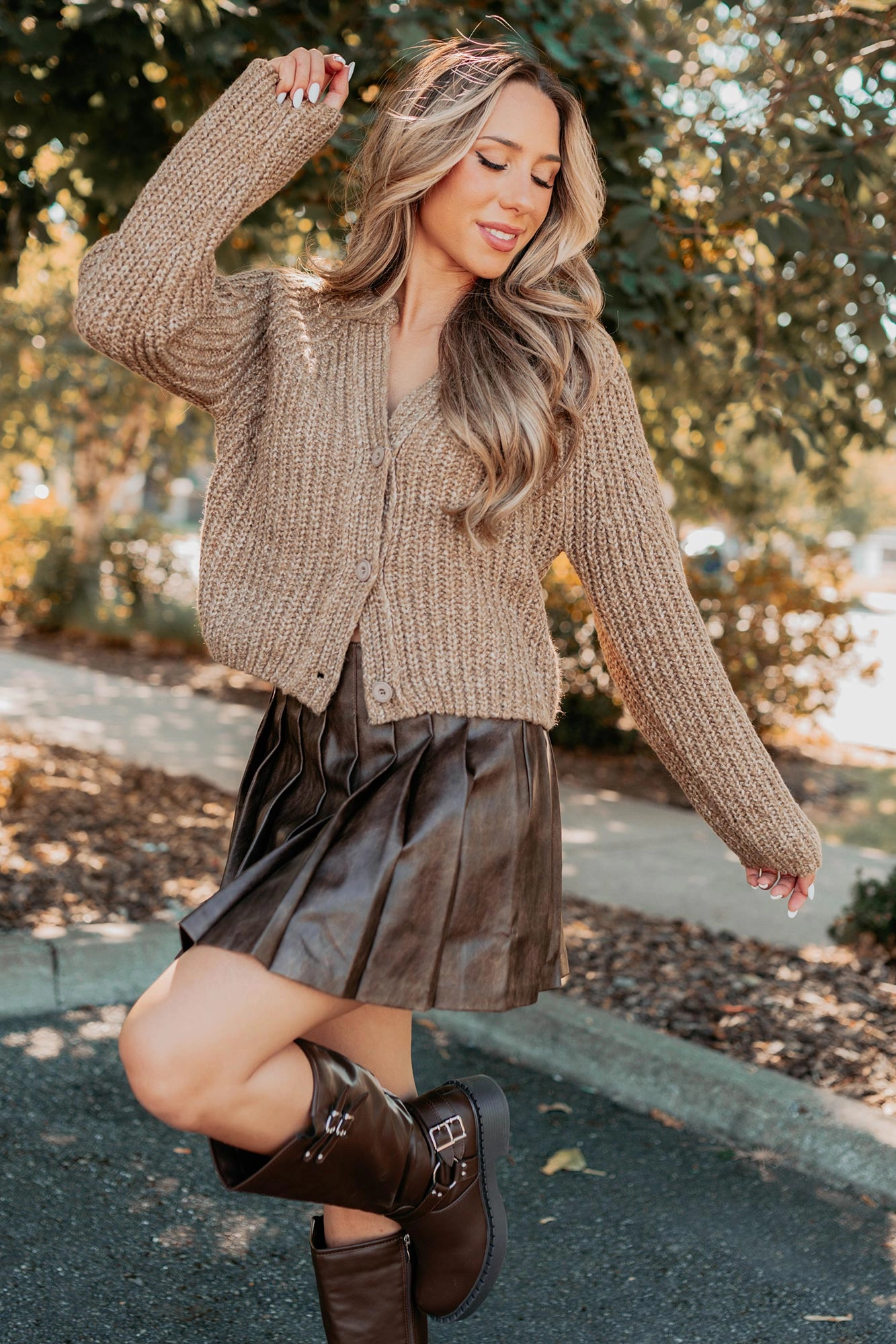 Pages In Time V Neck Cardigan Sweater (Sand) Microfiber Blend Oversized style