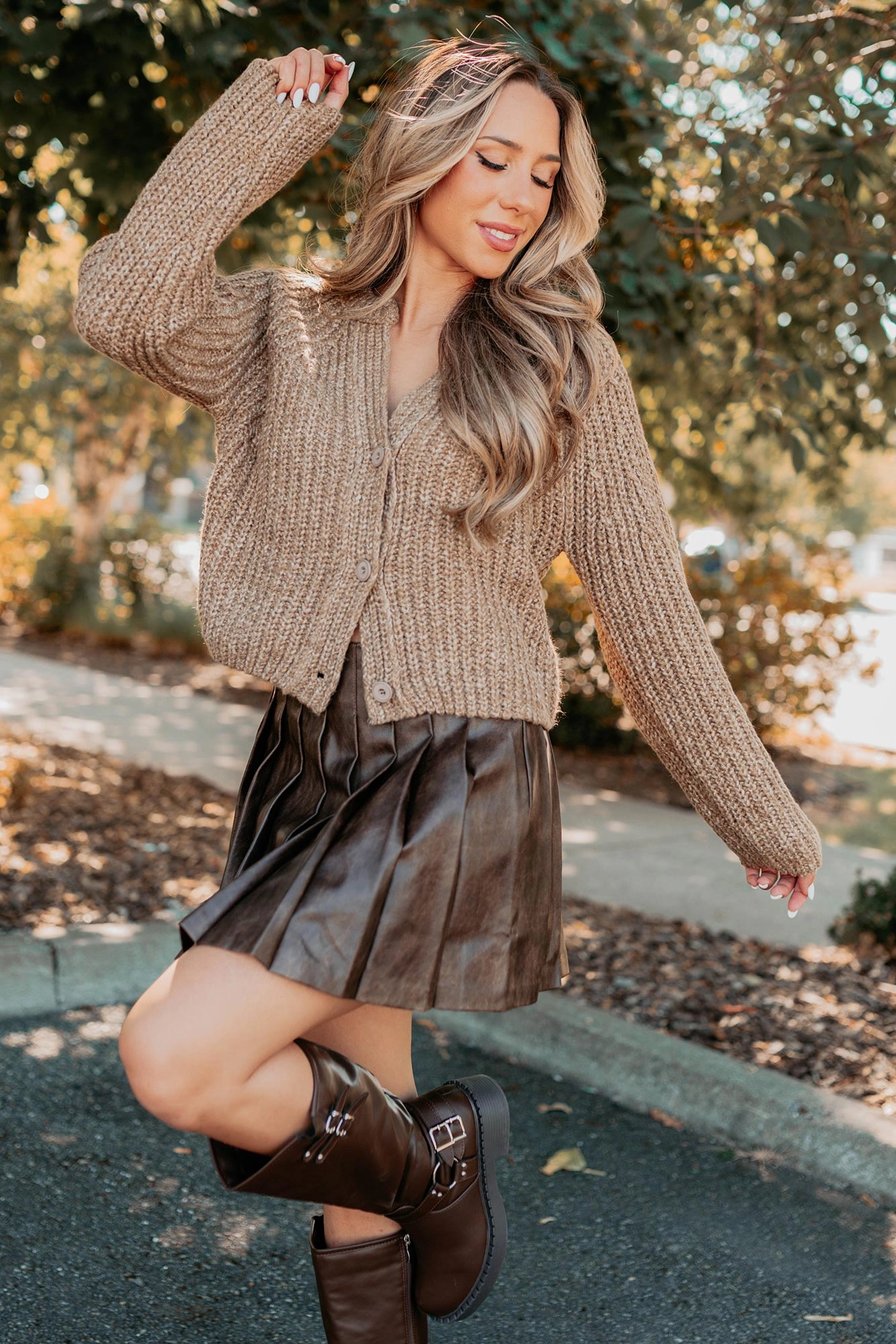 Stitched Look Layered Drape Pages In Time V Neck Cardigan Sweater (Sand)