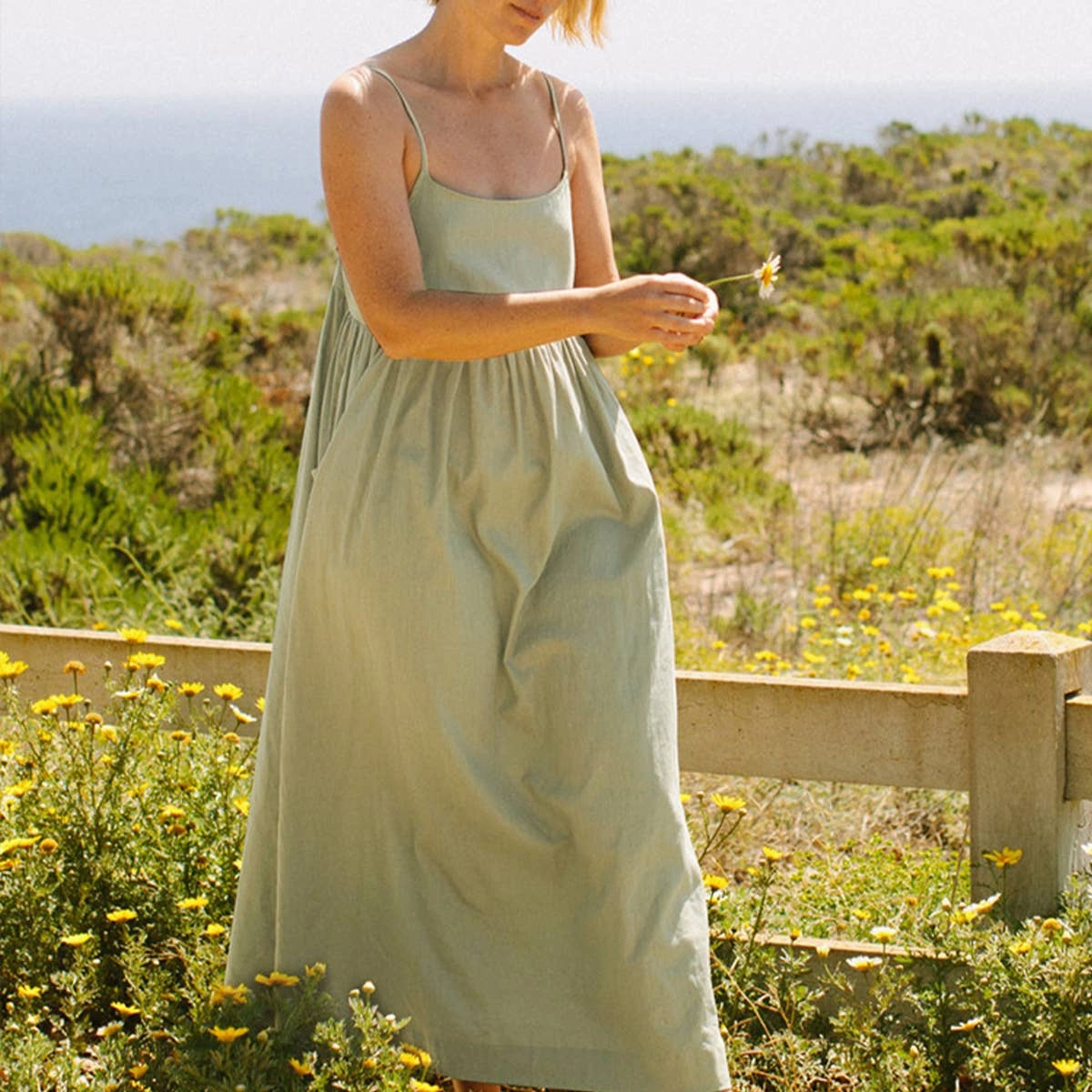 Light Coral COTTON SLIP DRESS WITH LARGE POCKETS_CWDMD2171