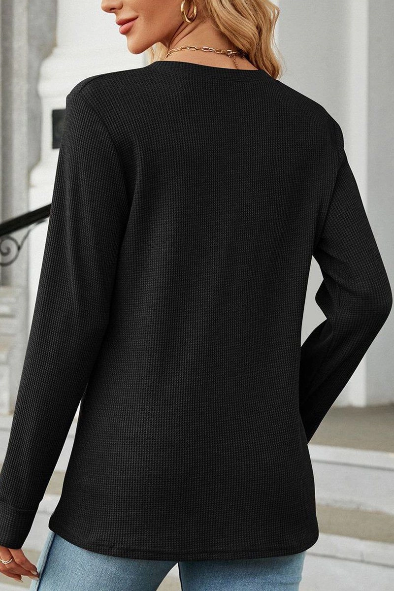 WOMEN BUTTON NECK KNITTED DAILY TOP Trendy Layer Easy Care Fabric
