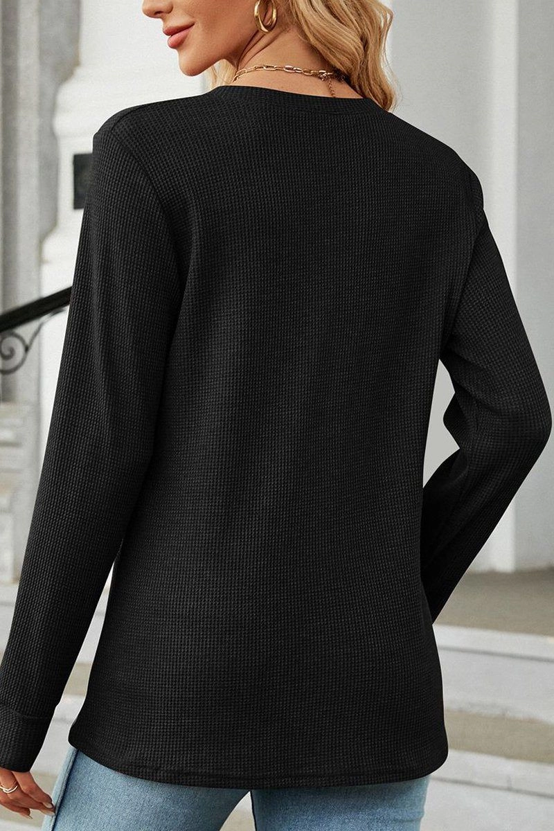Bamboo Fiber Fabric Tagless Design WOMEN BUTTON NECK KNITTED DAILY TOP