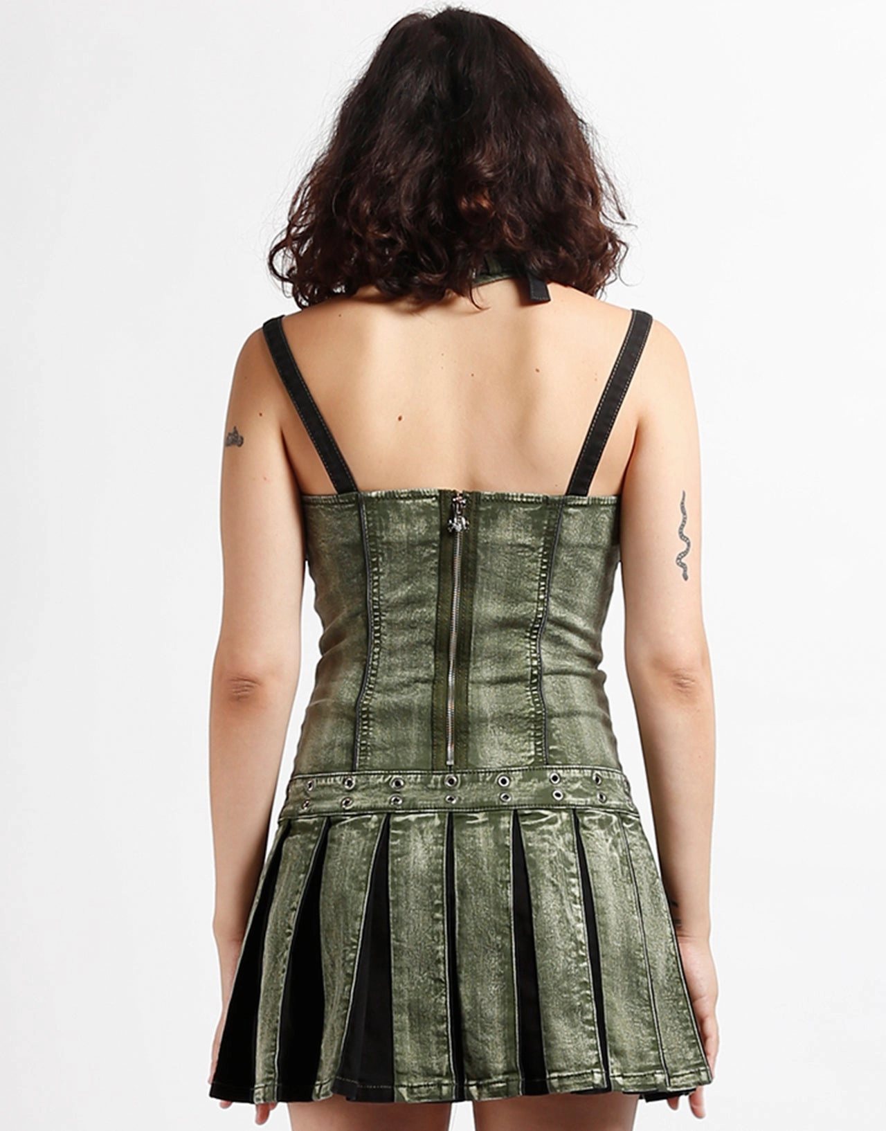 Soft Sweater ReinforcedStitching PEACE PLEATED DRESS ARMY