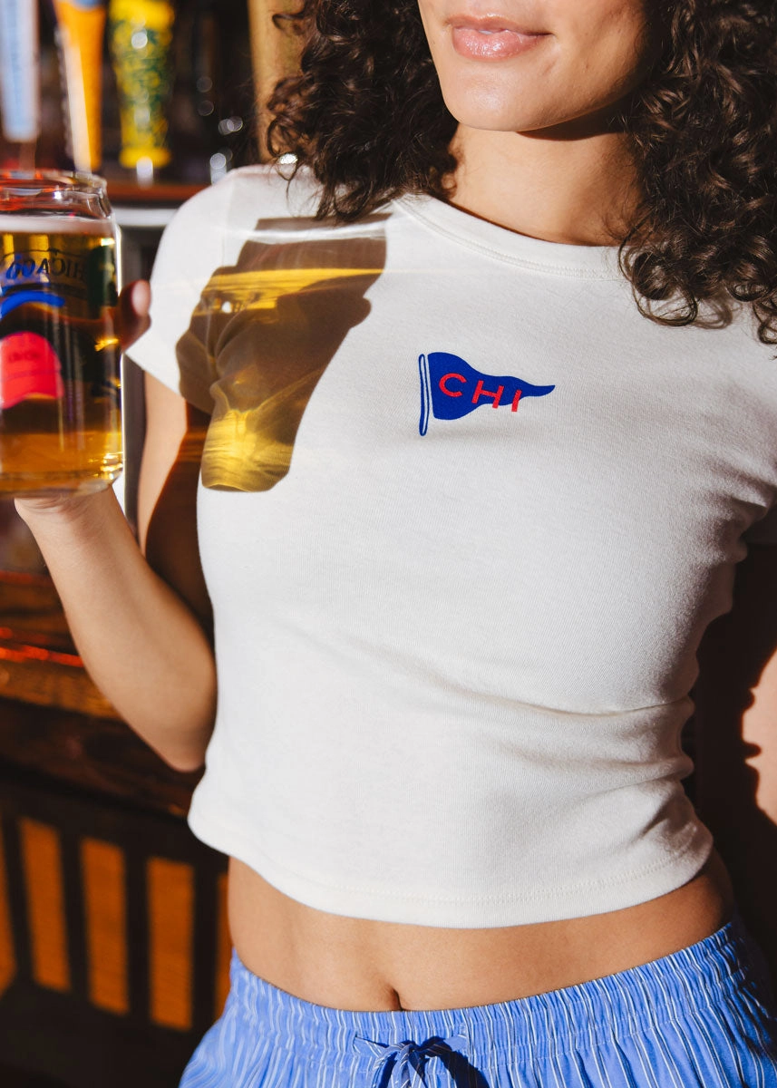 Convertible Collar PlacketDetail Pennant Icon Baby Tee - Ivory