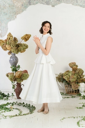 Peplum Vest, Sleeveless, White Magnolia Quiet Glow