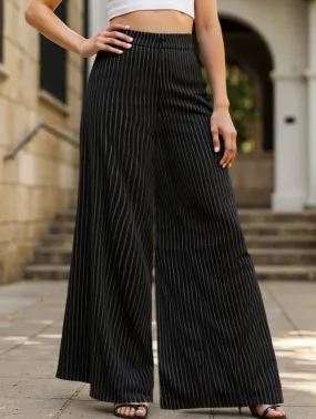 Stretchable BUTTON-STRIPED BAGGY WIDE-LEG PANTS_CWBLP0680